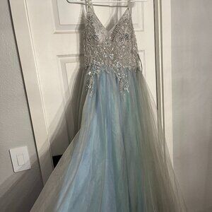 Light Blue Beading Tulle Prom Dress
